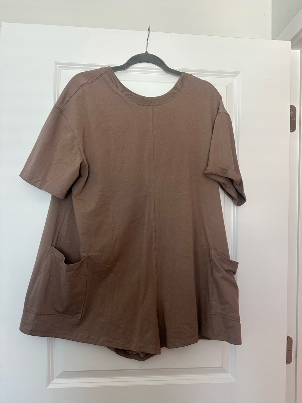 Amazon Brown Short-Sleeve Romper with Pockets